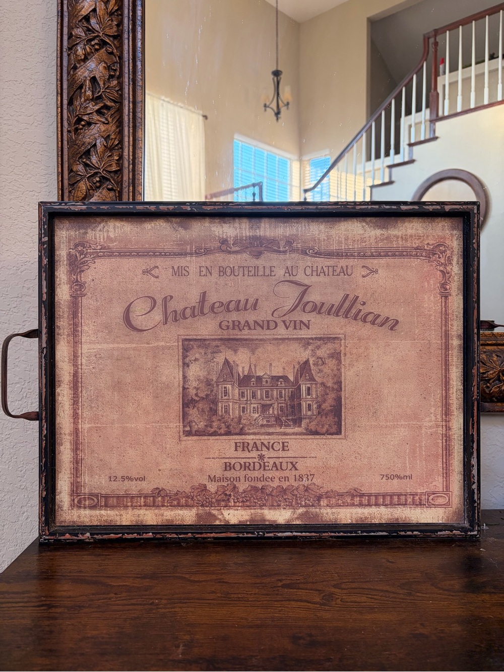 Chateau Vintage Bordeaux Label Print in Brown and Cream